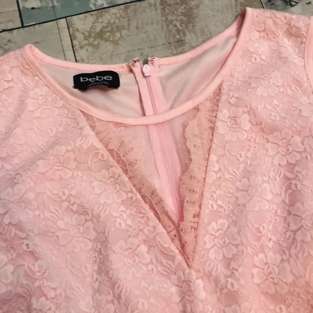 Bebe Mary's Rose Pink Lace Romper - Picture 5 of 8